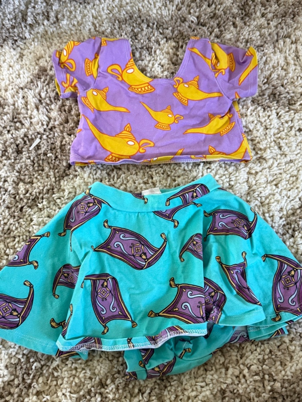 Purple & Teal Genie Print Crop Top + Skirt Set - Aladdin